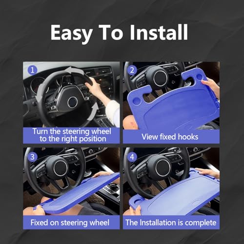 Car Steering Wheel Desk, Double-Sided Tray for Laptop and Eating, Fits Most Vehicles (Blue) T678
