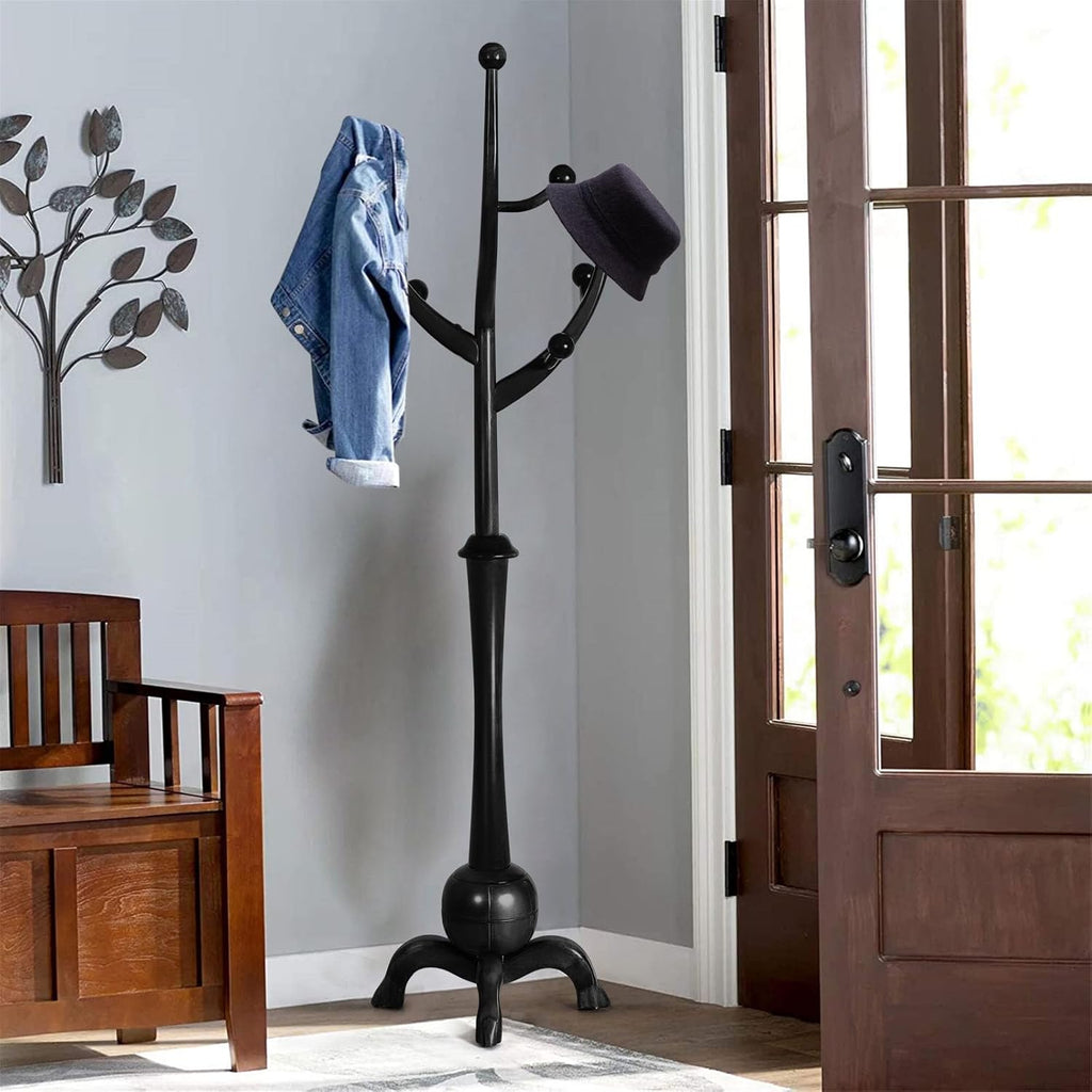 Heavy Duty Freestanding Wood Coat Rack with 8 Hooks, Black P4885