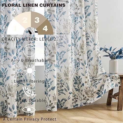 Taupe Curtains 63 Inch Semi Sheer Light Filtering Floral Grommet 2 Panels K731