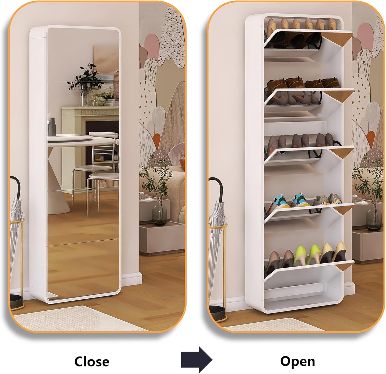 Arc Mirror Shoe Cabinet, Freestanding 5 Tier Shoe Storage Organizer M92924