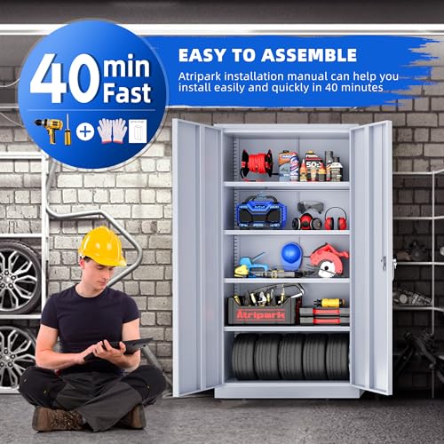 Pataku Metal Storage Cabinet with Doors and Shelves, 42" H, Black W15931