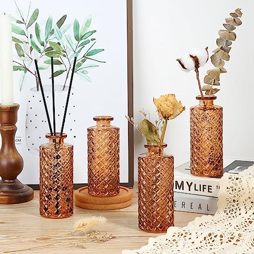 ComSaf Glass Bud Vases Set of 12, Mini Diamond Vases for Centerpieces, Gradient Amber B68600