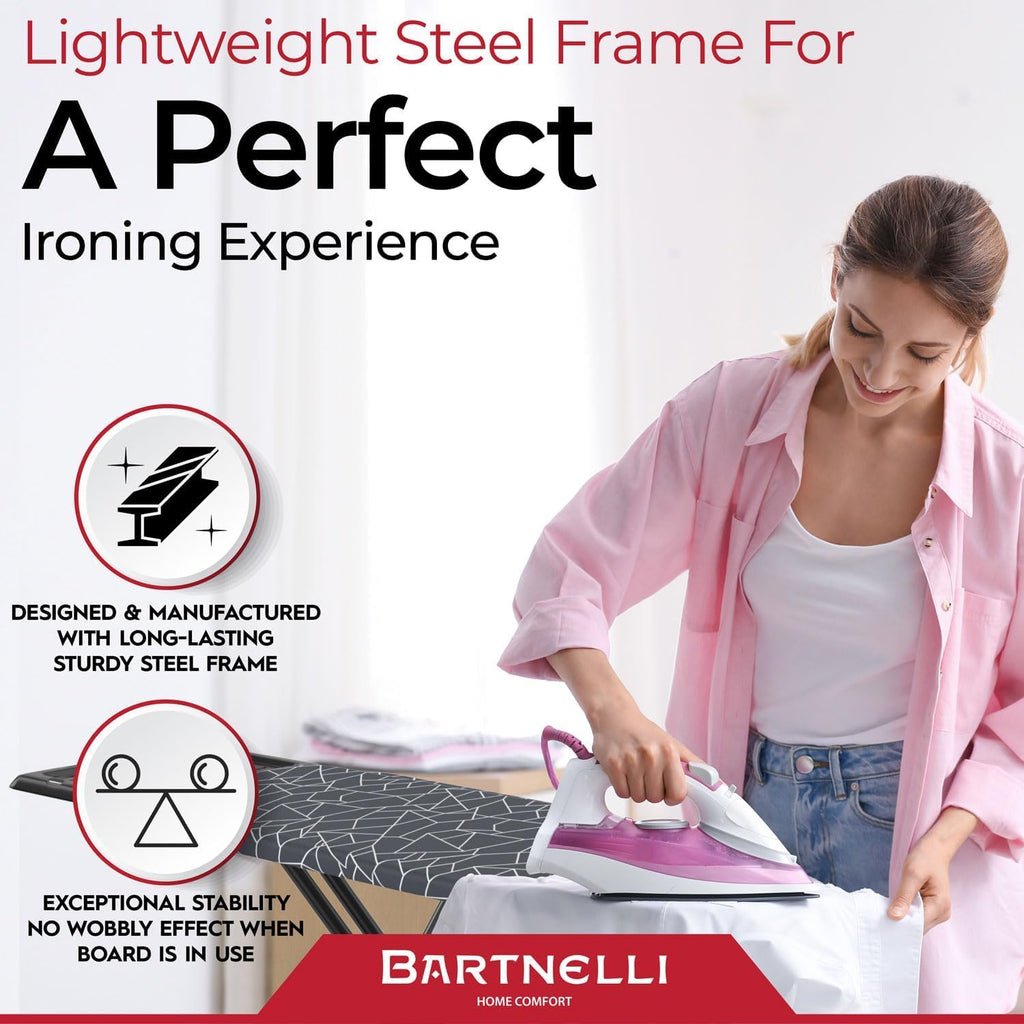 Bartnelli Ironing Board with Iron Rest, 13x43 Surface, Adjustable Height A4363