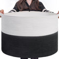 INDRESSME Large Storage Basket, 21.7'' x 13.8'' Cotton Rope Blanket Basket Living Room, Toy Organizers and Storage with Handles for Kids, Laundry Basket for Clothes, Towel, 90L Grey