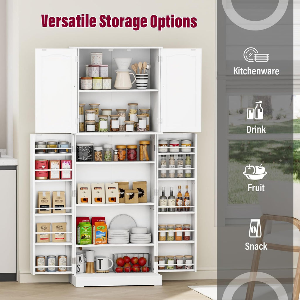 HOME BI 64" Kitchen Pantry Cabinet, Freestanding with Doors and Shelves, White E794