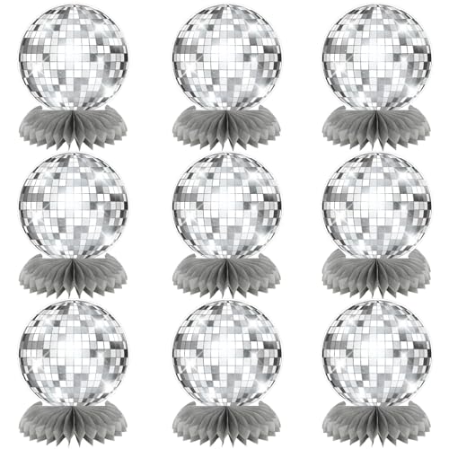 Disco Party Decorations - Silver Disco Decor Flat Disco Ball Centerpieces for Party Table Flat Disco Ball Decor for 70s Disco Ball Party Decorations Favors