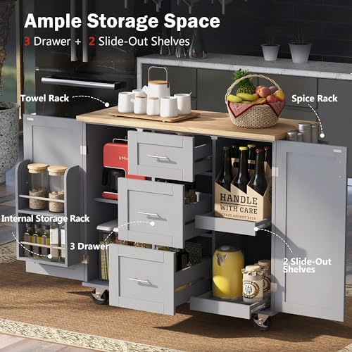 Kitchen Cart with Wood Drop-Leaf Countertop, Kitchen Island on Wheels, Black A523