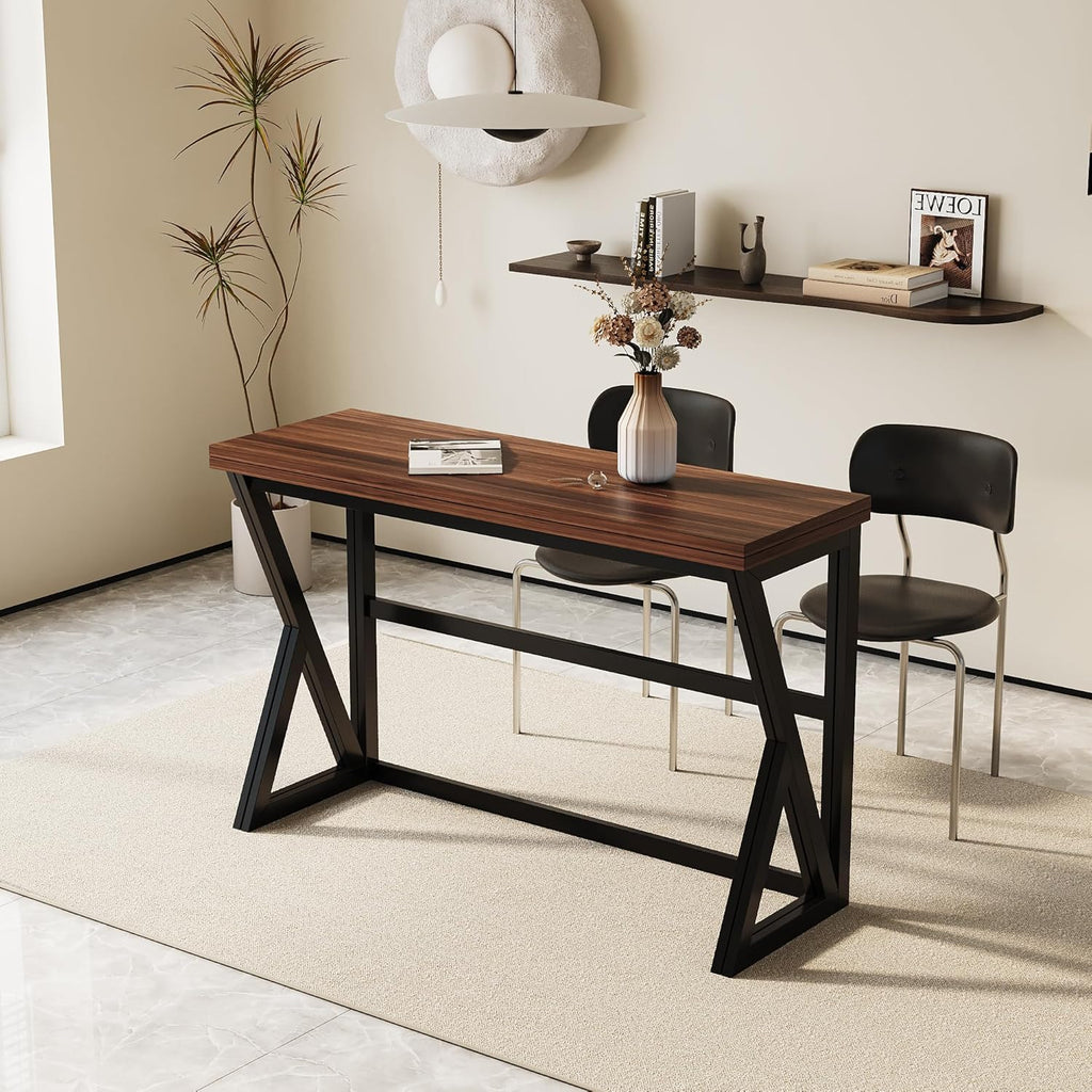 Extendable Drop Leaf High Table, Wood Folding Dining Desk, Walnut Brown C6002