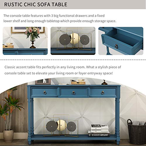 Merax Narrow Console Sofa Table with Drawers and Shelf, Antique Navy R14999