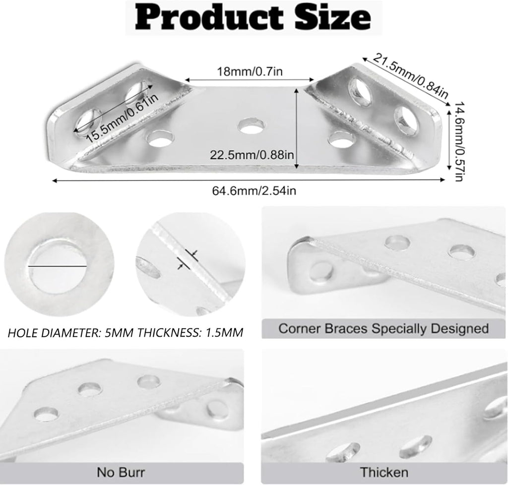 10 Pack Stainless Steel Furniture Corner Connector with Screws F9513