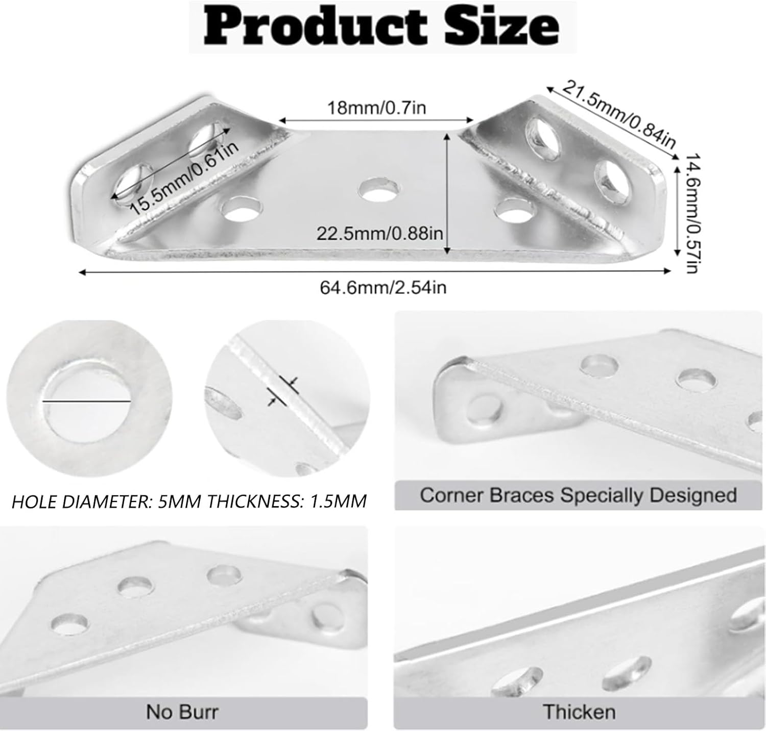 10 Pack Stainless Steel Furniture Corner Connector with Screws F9513