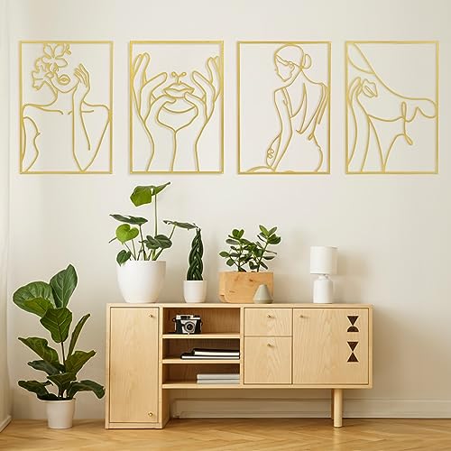 KISPATTI 4Pcs Black Metal Wall Art Minimalist Decor T2971
