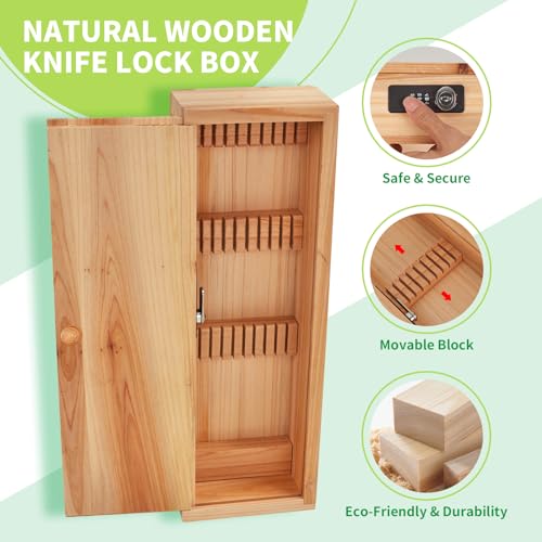 Wooden Locking Kitchen Knife Storage Box with Drawer Safe Holder Z583