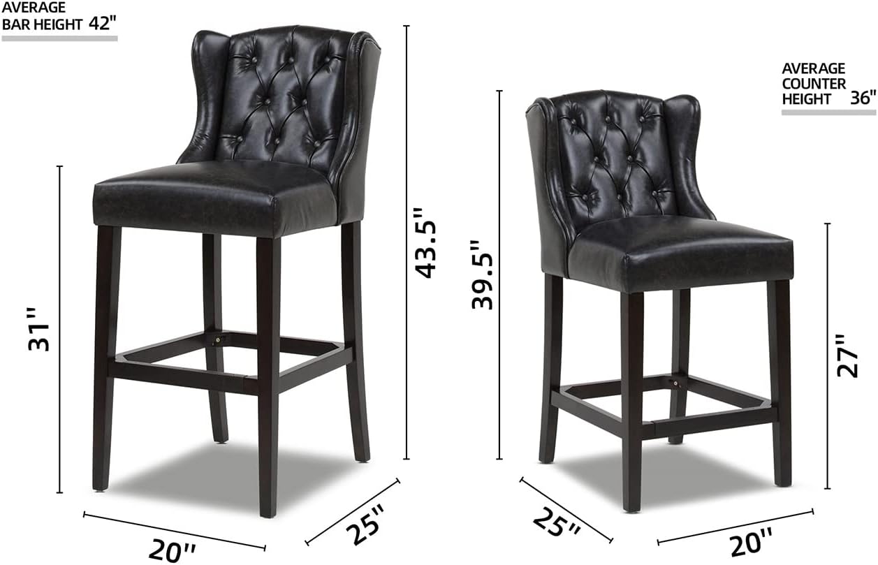 Jennifer Taylor Home Richmond 26" Armless Wingback Tufted Counter Height Bar Stool, Faux Leather W6950