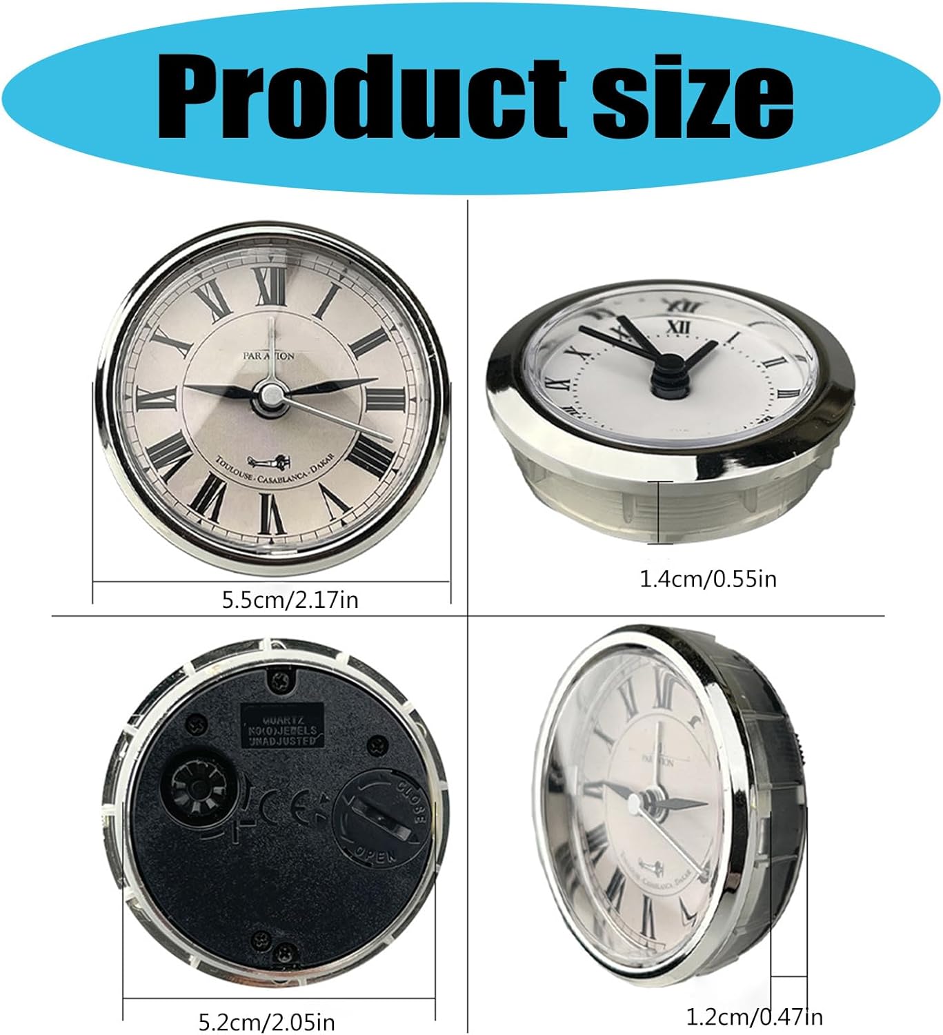 55mm Miniature Clock Face with Roman Numerals for Clock Repair J376