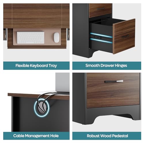 Bestier 59" Computer Desk with 4 Drawers and Storage, Cherry J43092