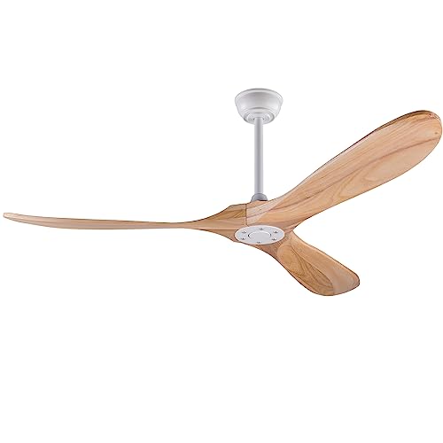 60 inch Ceiling Fans without Light, Solid Wood Ceiling Fan with Remote Control Modern Ceiling Fan no Light, Indoor Outdoor Ceiling Fans for Patios Living Room Bedroom Farmhouse Gazebo