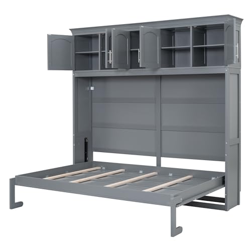 Full Size Murphy Bed with Built-in Wardrobe and 3 Drawers L229962
