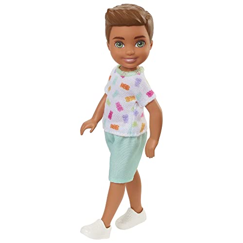Barbie Chelsea Doll with Long Blonde Hair & Blue Eyes in Purple Flowered Dress A7335