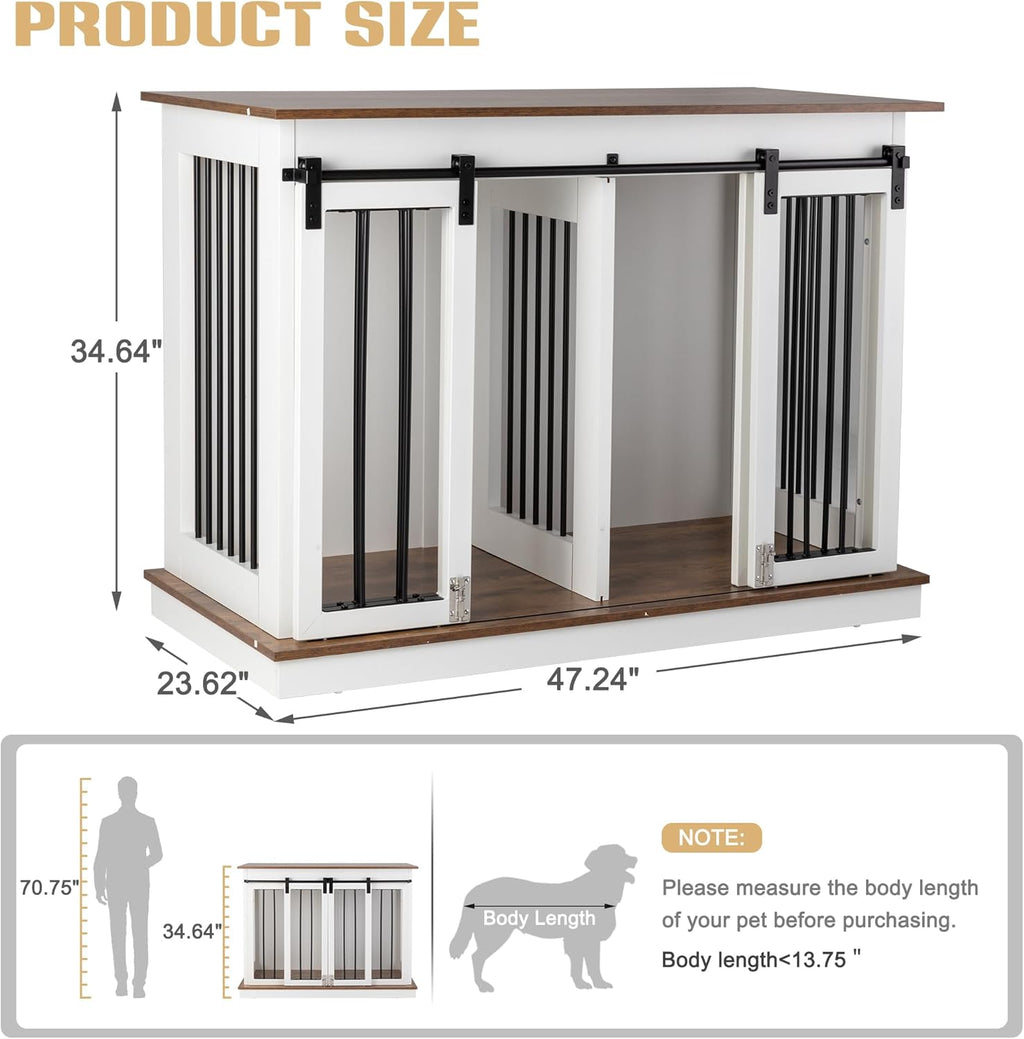 Sunseen Dog Crate Furniture with Divider, Wooden Kennel End Table, White Q35948