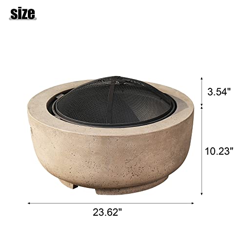 24" Round Concrete Wood Burning Fire Pit Bowl for Patio, Brown I71000