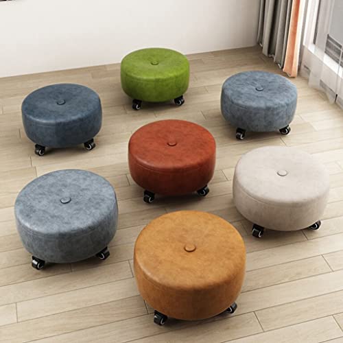 ZHOUXIAO Rolling Ottoman Stool with Wheels, Leather Swivel Caster Seat for Garage T893