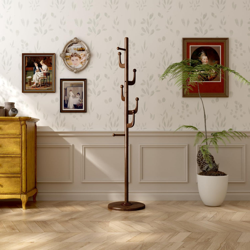 Coat Rack Stand Freestanding Wood for Hallway Entryway Brown M826717