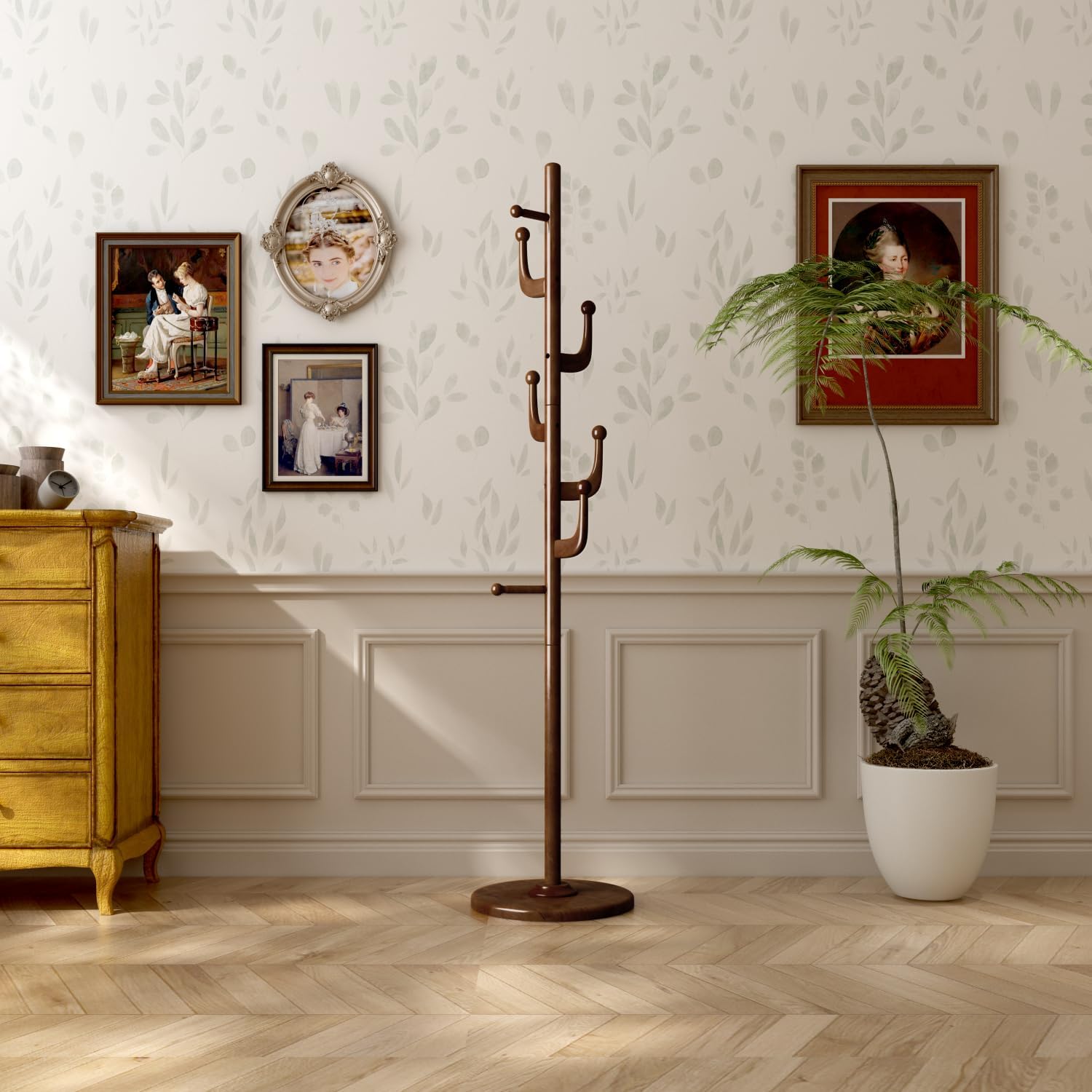 Coat Rack Stand Freestanding Wood for Hallway Entryway Brown M826717