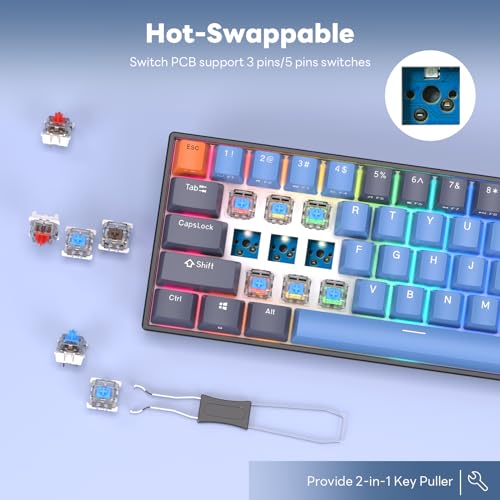 RK ROYAL KLUDGE RK71 Mechanical Gaming Keyboard, 70% Hot Swappable, 2.4G/Bluetooth/USB-C K65457