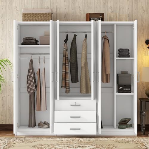 Large Wardrobe Closet 6 Doors with Drawers, Gray F431