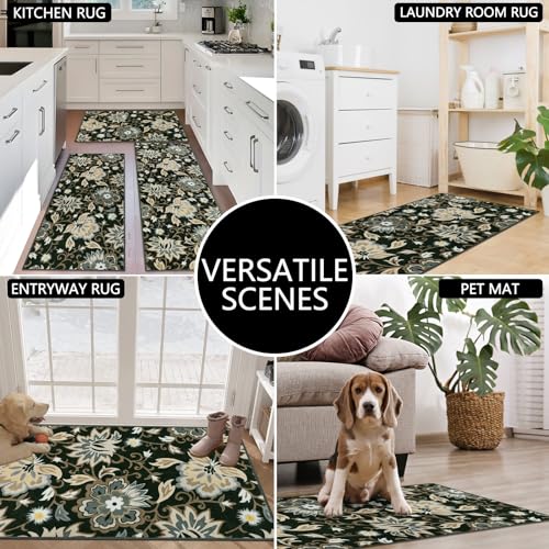 Homcomoda Kitchen Mats 3 Piece Set Non Slip Washable Floral Floor Mats G9404