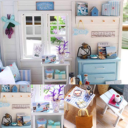 TuKIIE DIY Miniature Dollhouse Kit with Furniture, 1:24 Scale Wooden Doll House I58821