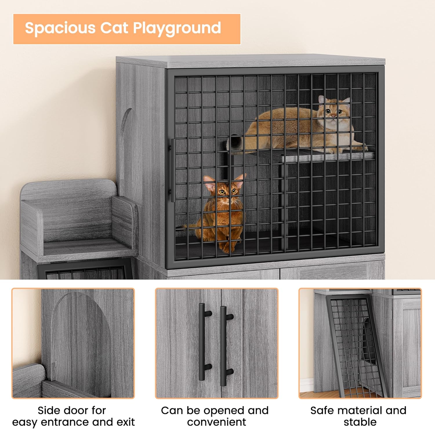 Towallmark Modern Villa Cat Litter Box Enclosure with Platform, Large Cat Cabinet, Wax Wood E336