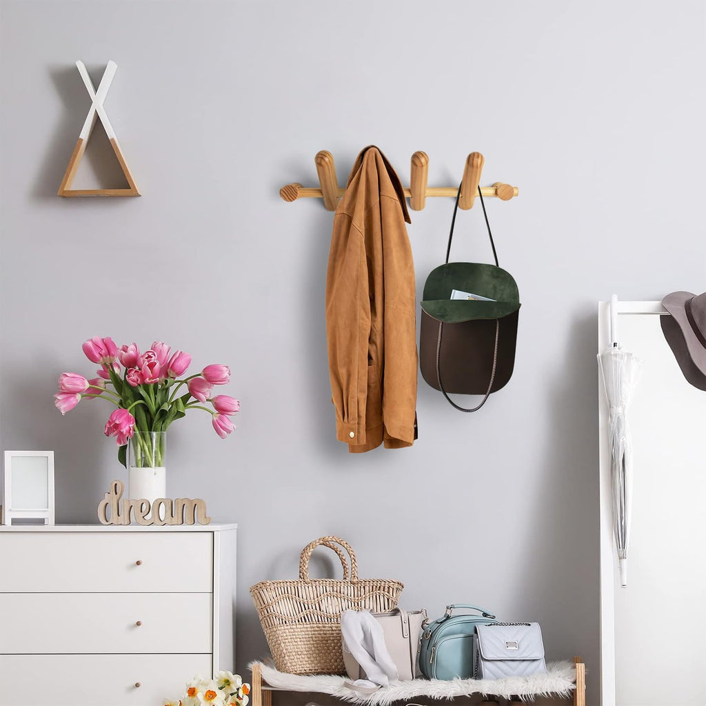 Wooden Wall Mounted Coat Rack with 4 Pegs for Entryway, Bedroom, Bathroom C98192