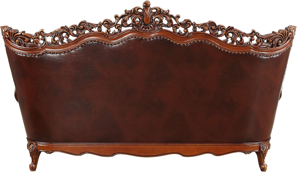 Acme Furniture Eustoma Sofa, Cherry Leather Match, Walnut Wood Trim P2901