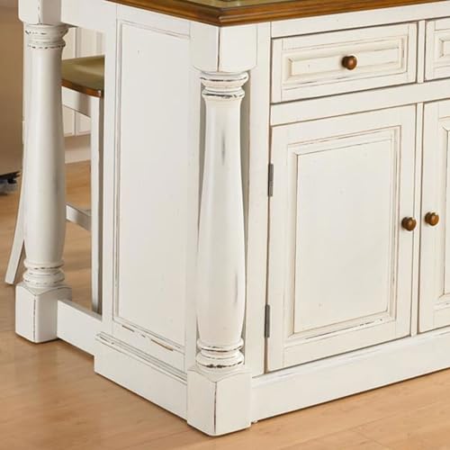 Homestyles Monarch Kitchen Island Set with 2 Stools, Off-White L666890