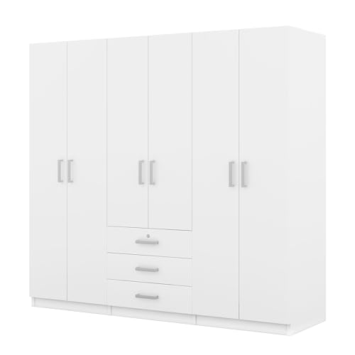 Large Wardrobe Closet 6 Doors with Drawers, Gray F431