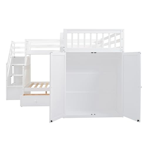 Harper & Bright Designs L-Shape Triple Bunk Bed with Stairs, Desk & Wardrobe, Espresso D9172