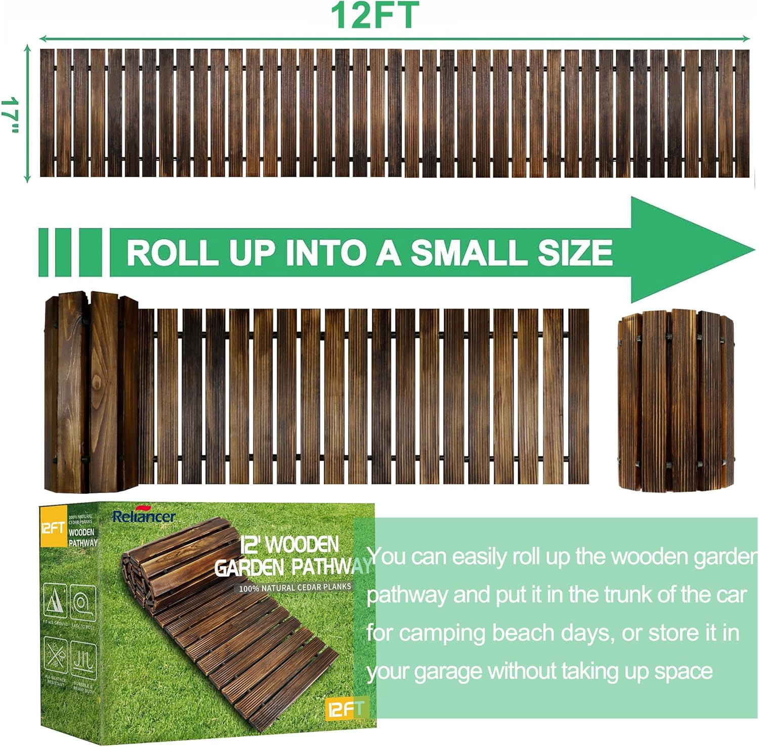 RELIANCER 12' Wooden Garden Pathway Roll Out Cedar Walkway X646275