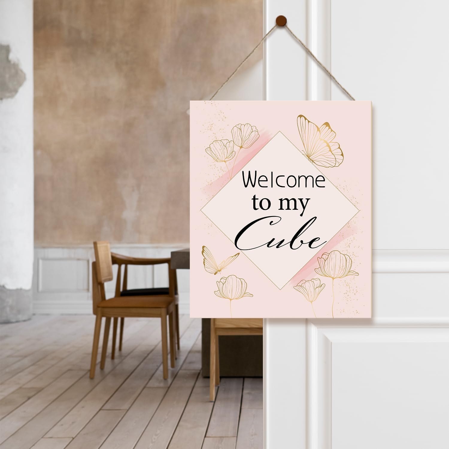 Floral Butterfly Wood Wall Sign, Office Cubicle Decor for Women G12842