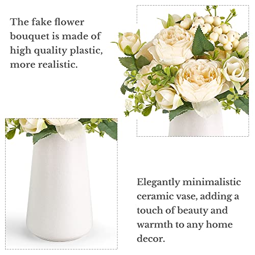 Mkono Artificial Flowers in Ceramic Vase, Silk Flower Arrangement for Home Decor D727612
