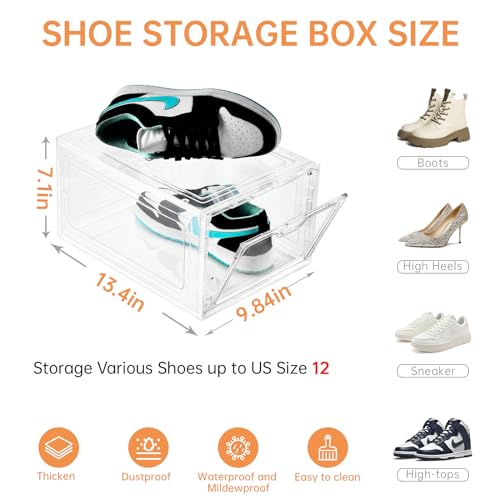 6 Pack Clear Plastic Stackable Shoe Box with Magnetic Door A851656