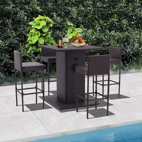 5-Piece Outdoor Wicker Bar Set with Stools (Grey) H9492
