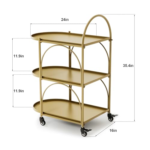 XIV Bar Cart with Wheels, Metal Kitchen Storage Cart, Black V33108