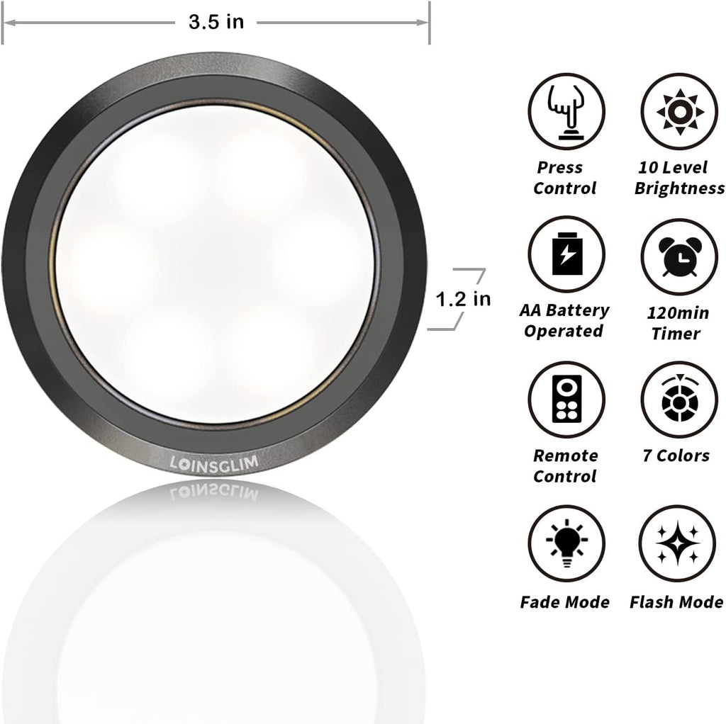 LED Puck Lights with Remote, 7 Colors, Battery Operated, Dimmable, 10 Pack I865685