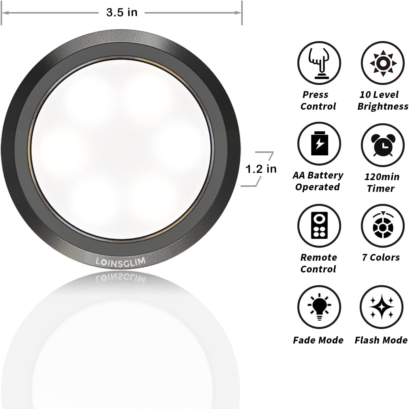 LED Puck Lights with Remote, 7 Colors, Battery Operated, Dimmable, 10 Pack I865685