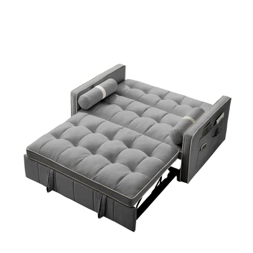 Velvet Sleeper Sofa 54" Convertible Recliner Bed with 2 Pillows, Black M45380