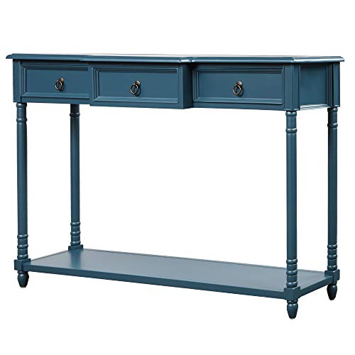 Merax Narrow Console Sofa Table with Drawers and Shelf, Antique Navy R14999