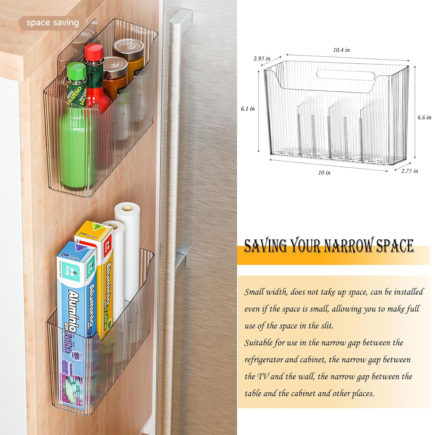 2 Pack Adhesive Cabinet Door Organizer, Wall Mounted Storage Bins for Narrow Space, Clear V226