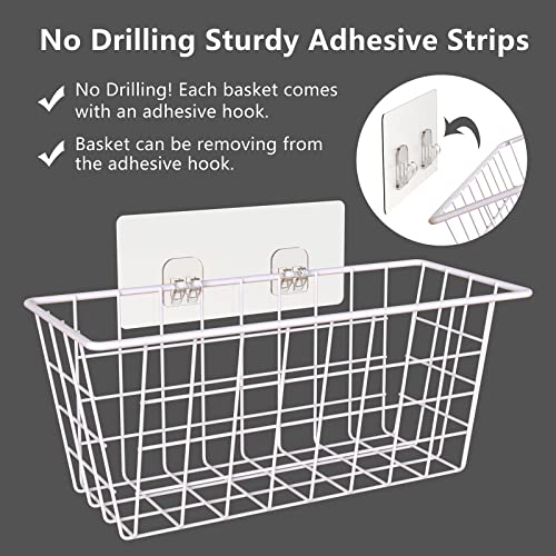 MaraFansie Wall Wire Baskets 2 Pack, White, No Drilling Adhesive Mount M2794